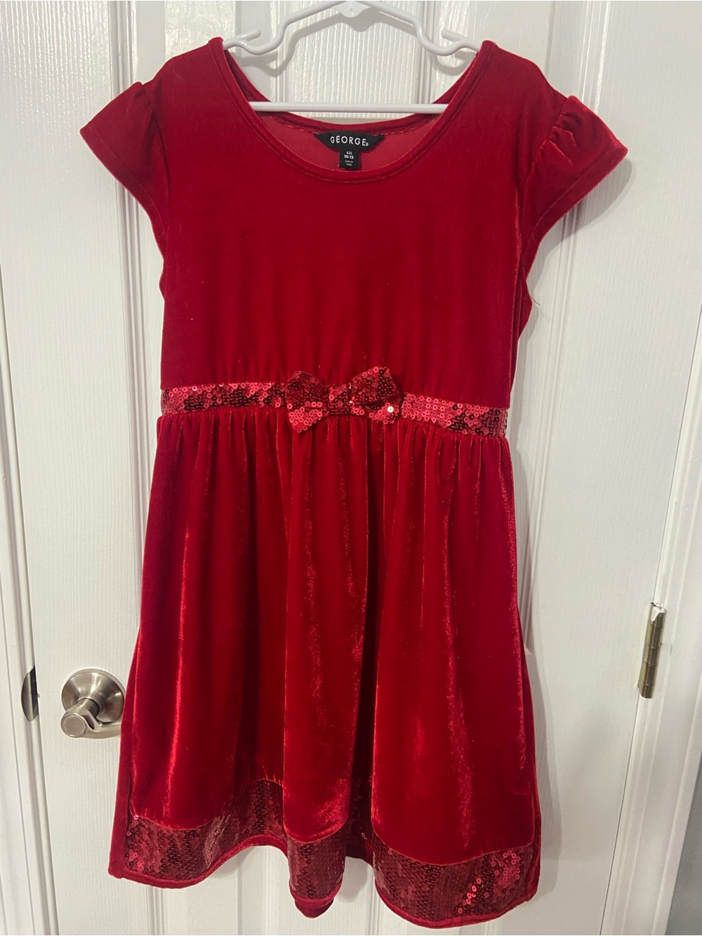 George Red Velvet Sequin Bow Girls Dress